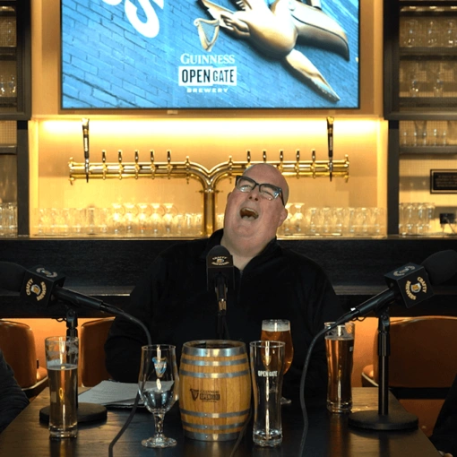 Guinness National Ambassador Ryan Wagner (left) and Guinness Open Gate Brewery (OGB) Chicago Senior Brewer Megan Schwarz (right) on the Crafty Brewers Podcast with Brian Noonan (center)