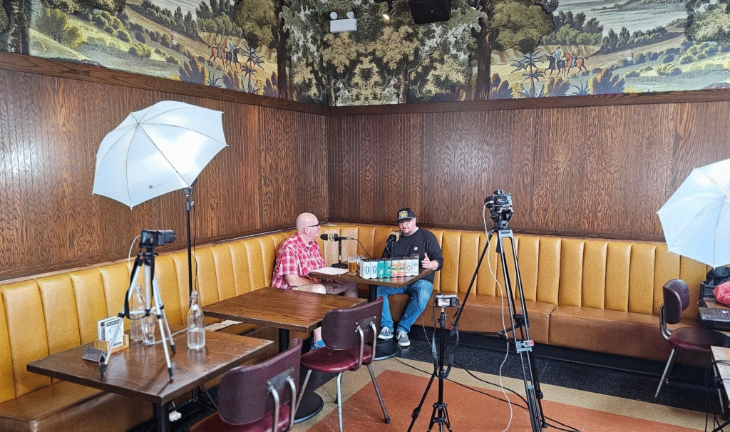 Solemn Oath Brewery Founder and CEO John Barley (right) talks to Crafty Brewers podcast host Brian Noonan at the Still Life Taproom in Chicago's Logan Square neighborhood