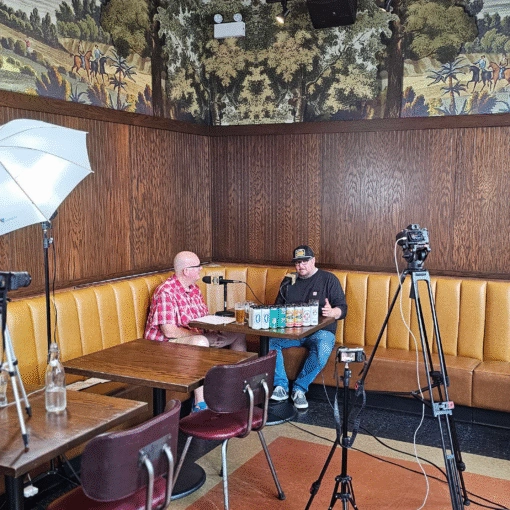 Solemn Oath Brewery Founder and CEO John Barley (right) talks to Crafty Brewers podcast host Brian Noonan at the Still Life Taproom in Chicago's Logan Square neighborhood