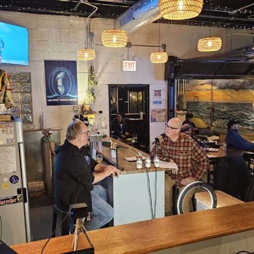 Lake Effect Brewery Owner Clint Bautz (left) talks to Brian Noonan (right) on the Crafty Brewers Podcast