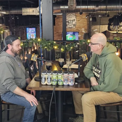 93 Octane Brewery Head Brewer Alex Makowski (left) talks to Crafty Brewers podcast host Brian Noonan (right) in their Elmhurst taproom